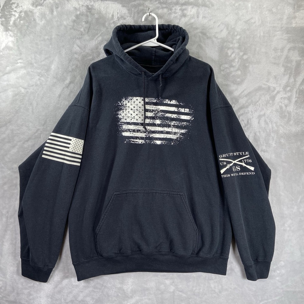 Grunt Style Hoodie men's XL Pullover Sweatshirt Black Outdoor USA Drawstring